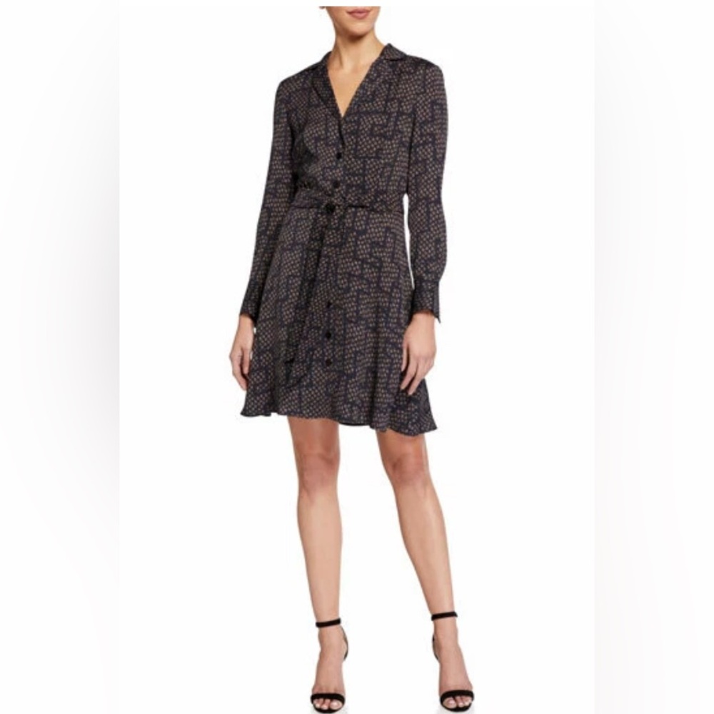 Equipment Black and Blue Patterned Long Sleeve Dress